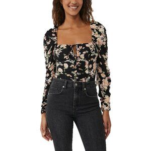 FREE PEOPLE Hilary Printed Keyhole Top - Black Floral Combo - XS